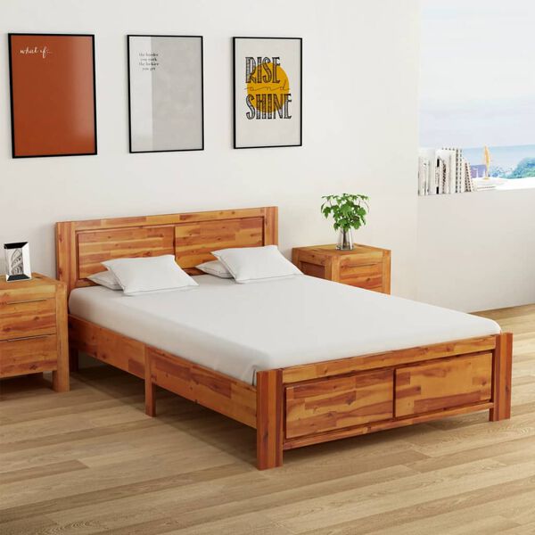 vidaXL Estructura de cama con mesitas de noche acacia marr&oacute;n 140x200cm