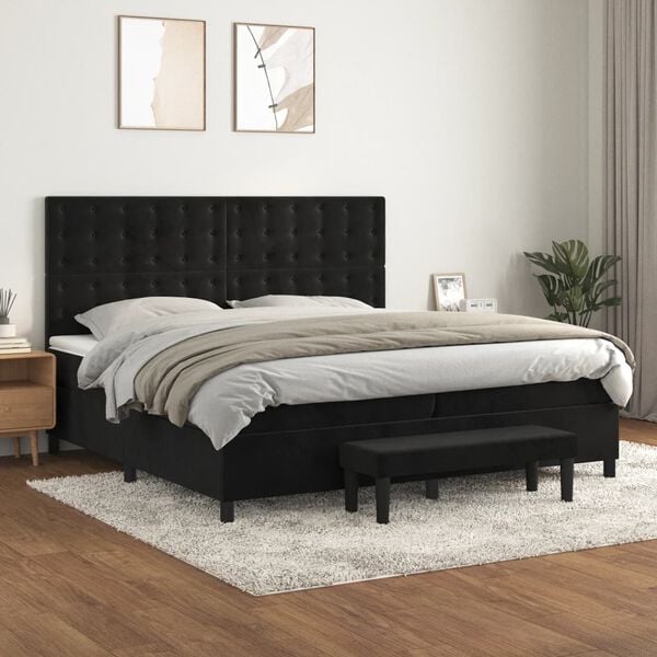 vidaXL Cama box spring con colch&oacute;n terciopelo negro 200x200 cm