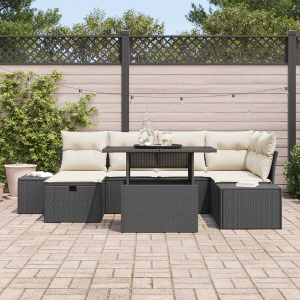 vidaXL Conjunto de sof&aacute; de jard&iacute;n 7 pcs Negro rat&aacute;n sint&eacute;tico