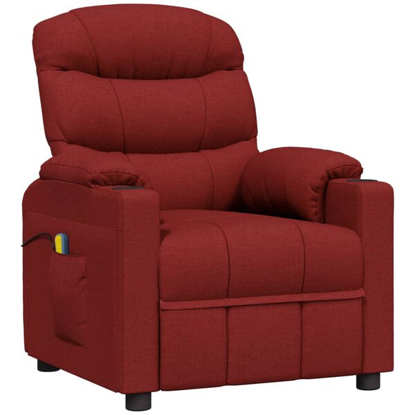 vidaXL Sillón de masaje eléctrico tela rojo tinto