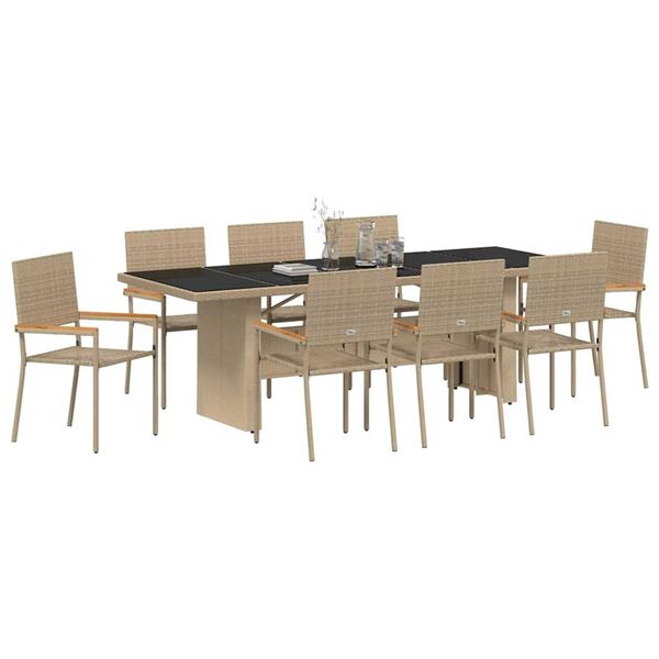 vidaXL Conjunto de Comedor de Jardín 9 pcs Beige ratán sintético