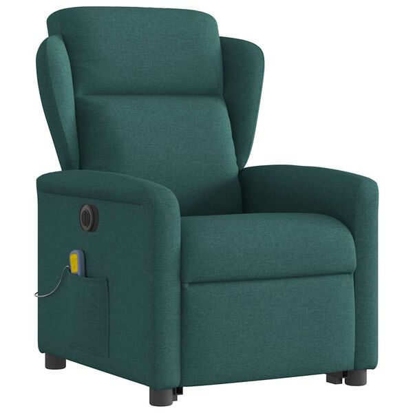 vidaXL Sill&oacute;n masaje el&eacute;ctrico reclinable elevable tela verde oscuro