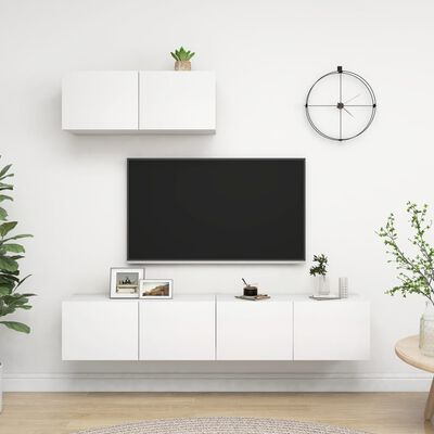 vidaXL Mueble de TV 3 piezas de madera de ingeniería blanco