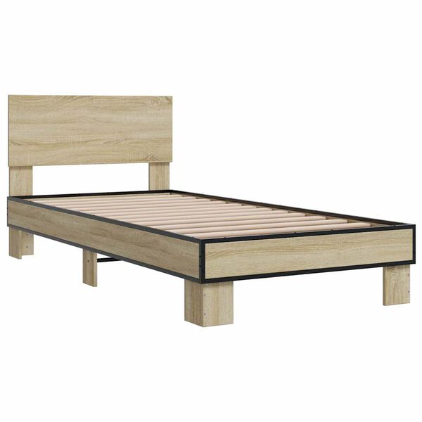 vidaXL Estructura cama madera ingenier&iacute;a metal roble Sonoma 90x190 cm