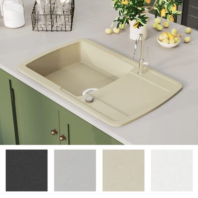 Fregadero De Cocina Con Un Seno Granito Blanco Vidaxl Con Ofertas En