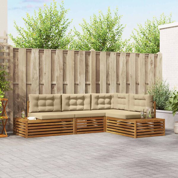 vidaXL Conjunto de sof&aacute;s de exterior con coj&iacute;n 4 Pieza Natural y Beige