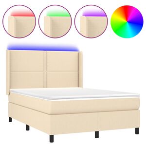 vidaXL Cama box spring colch&oacute;n y luces LED tela crema 140x200 cm