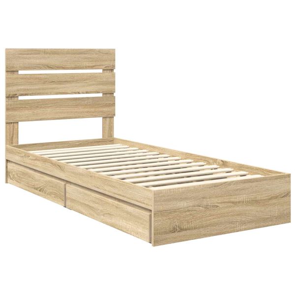 vidaXL Cama con almacenamiento con cabecera Roble Sonoma 90 x 200 cm
