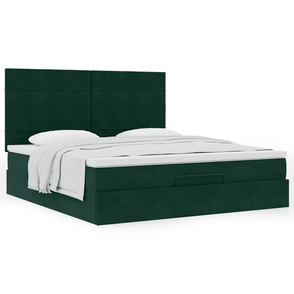vidaXL Estructura de cama otomana colchones terciopelo verde oscuro
