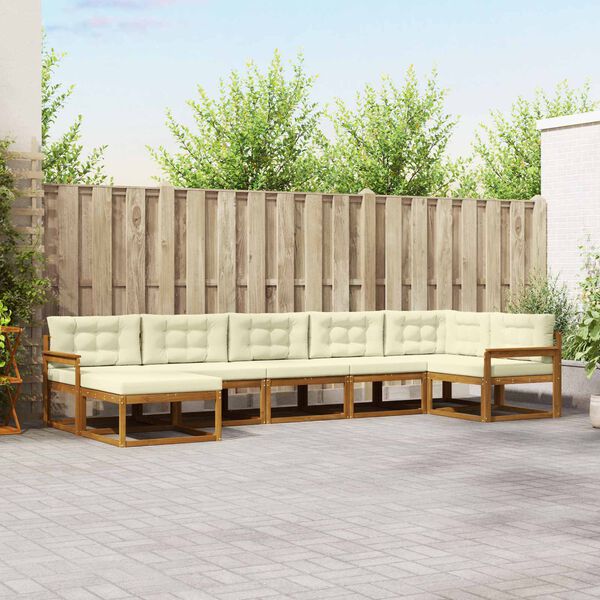 vidaXL Conjunto de sof&aacute;s de exterior con coj&iacute;n 7 pcs Natural y Crema