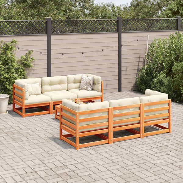 vidaXL Set de sof&aacute;s jard&iacute;n 7 pzas con cojines madera pino marr&oacute;n cera