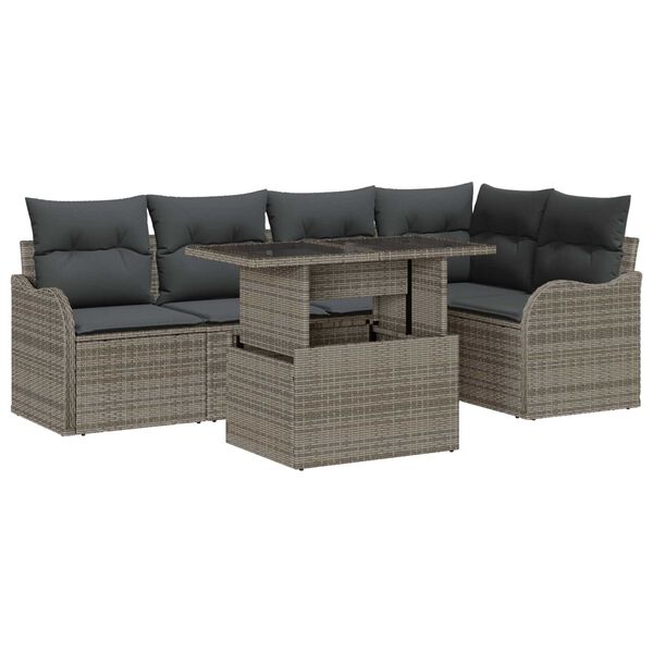 vidaXL Conjunto de sof&aacute; de jard&iacute;n 6 pcs Gris Rattan de Poli&eacute;ster