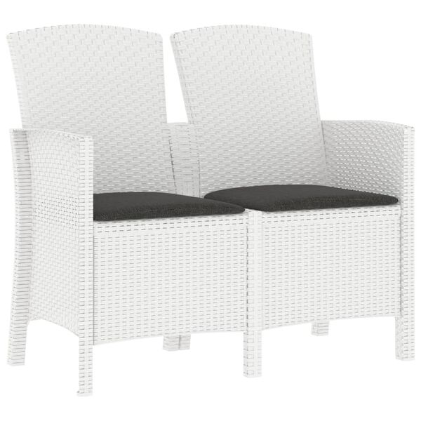 vidaXL Banco de jard&iacute;n de 2 plazas con cojines PP rat&aacute;n blanco