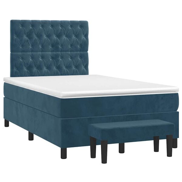 vidaXL Cama box spring con colch&oacute;n terciopelo azul oscuro 120x200 cm