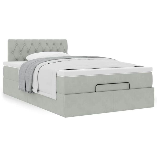 vidaXL Cama otomana con colch&oacute;n 120x190 cm terciopelo gris claro