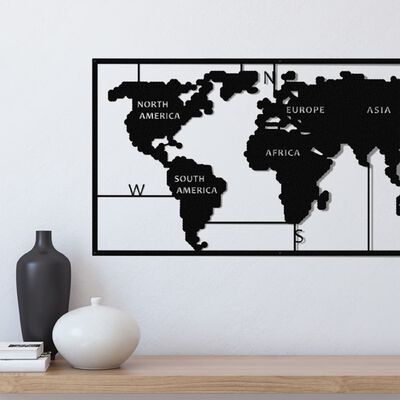 Homemania Decoración de pared mapa del mundo 90x55 cm metal negro