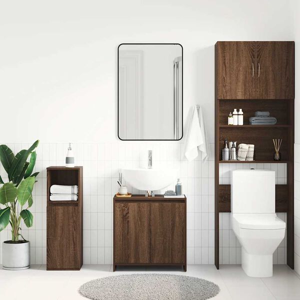vidaXL Armario de ba&ntilde;o madera contrachapada marr&oacute;n roble 60x33x61 cm