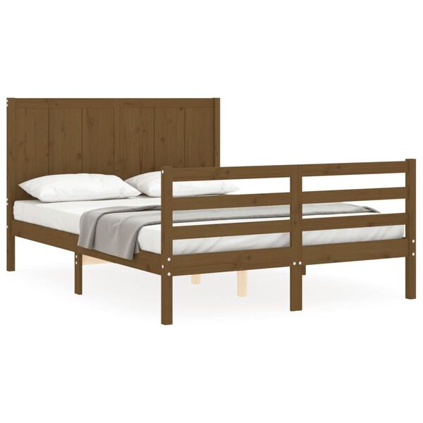 vidaXL Estructura cama y cabecero madera maciza marr&oacute;n miel 140x190 cm