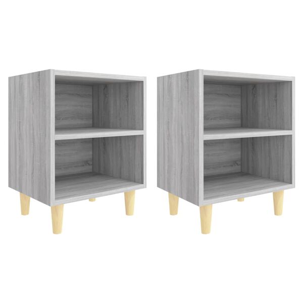 vidaXL Mesitas de noche 2 uds patas de madera gris Sonoma 40x30x50 cm