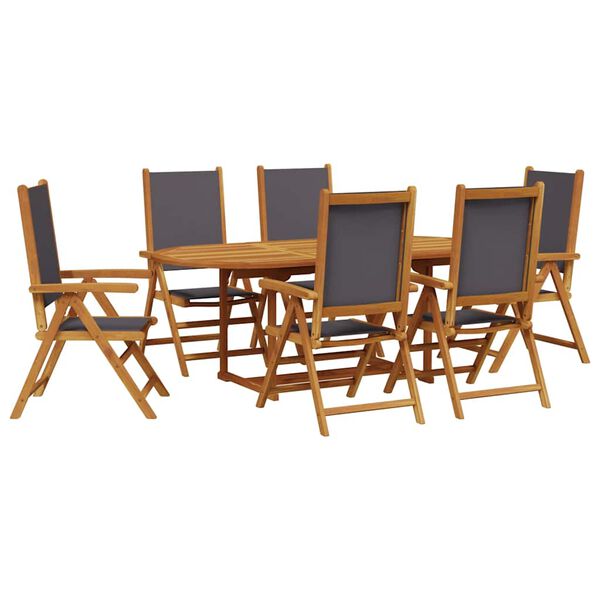 vidaXL Set de comedor de jard&iacute;n 7 pzas tela madera maciza antracita