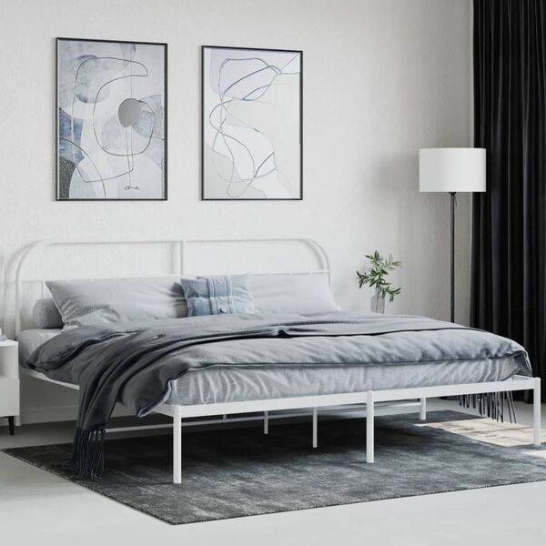 vidaXL Estructura cama sin colch&oacute;n con cabecero metal blanco 200x200cm