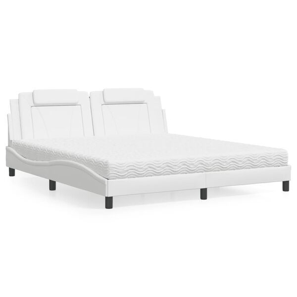 vidaXL Cama Viana con colch&oacute;n cuero sint&eacute;tico blanco 180x200 cm