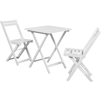 vidaXL Set mesa y sillas de jardín 3 pzas madera maciza acacia blanco