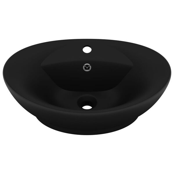 vidaXL Lavabo lujoso con rebosadero cer&aacute;mica negro mate 58,5x39 cm