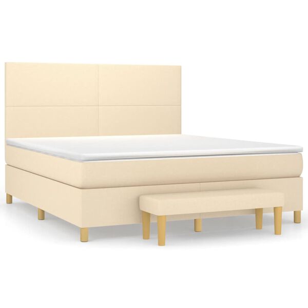 vidaXL Cama box spring con colch&oacute;n tela color crema 180x200 cm