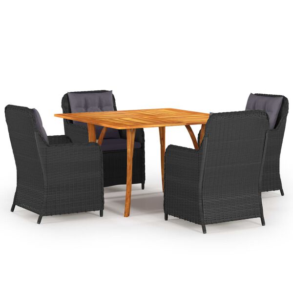 vidaXL Juego de comedor para jard&iacute;n 5 piezas negro