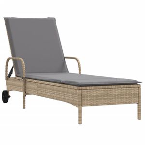 vidaXL Tumbona con ruedas y coj&iacute;n rat&aacute;n sint&eacute;tico beige