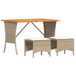 vidaXL Set comedor de jard&iacute;n 3 pzas con cojines rat&aacute;n sint&eacute;tico beige
