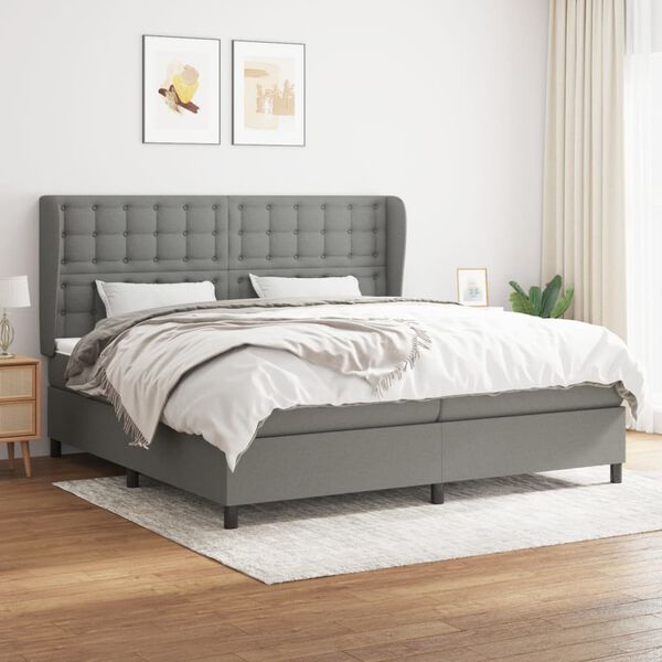vidaXL Cama box spring con colch&oacute;n tela gris oscuro 200x200 cm