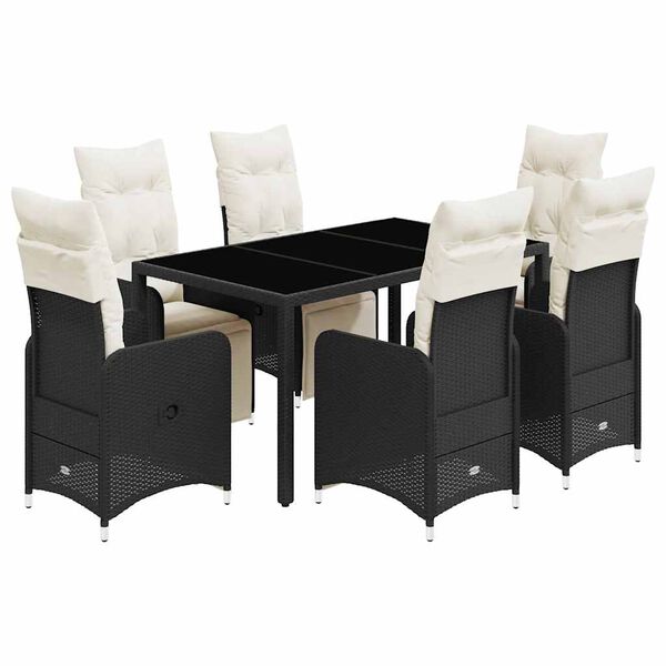 vidaXL Set de mesa y sillas de jard&iacute;n 7 pzas y cojines rat&aacute;n PE negro