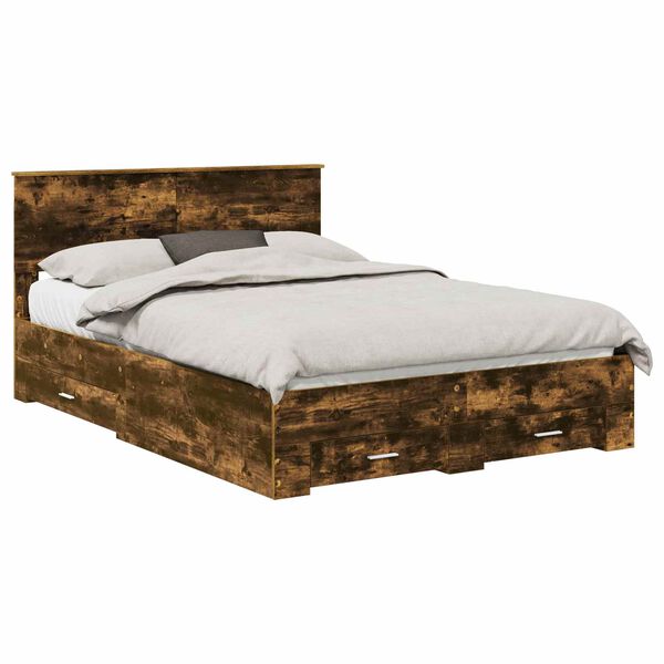 vidaXL Estructura de cama con cabecera Roble ahumado 140 x 190 cm