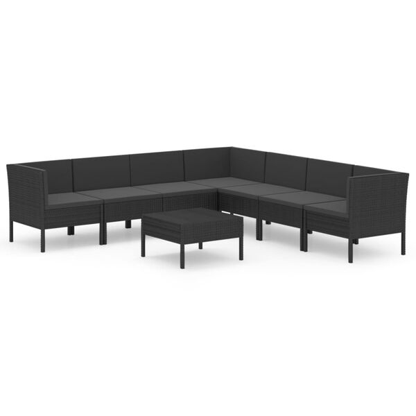 vidaXL Set de muebles de jard&iacute;n 8 pzas y cojines rat&aacute;n sint&eacute;tico negro