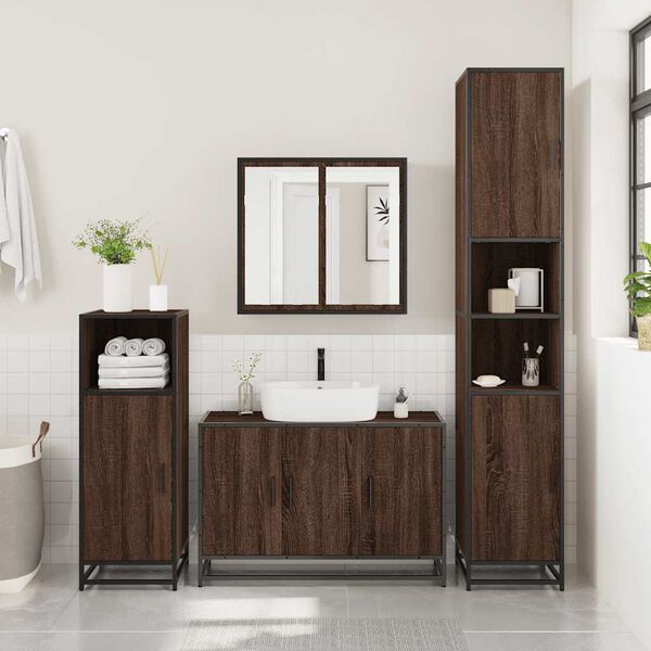 vidaXL Set de muebles ba&ntilde;o 2 pzas madera contrachapada marr&oacute;n roble