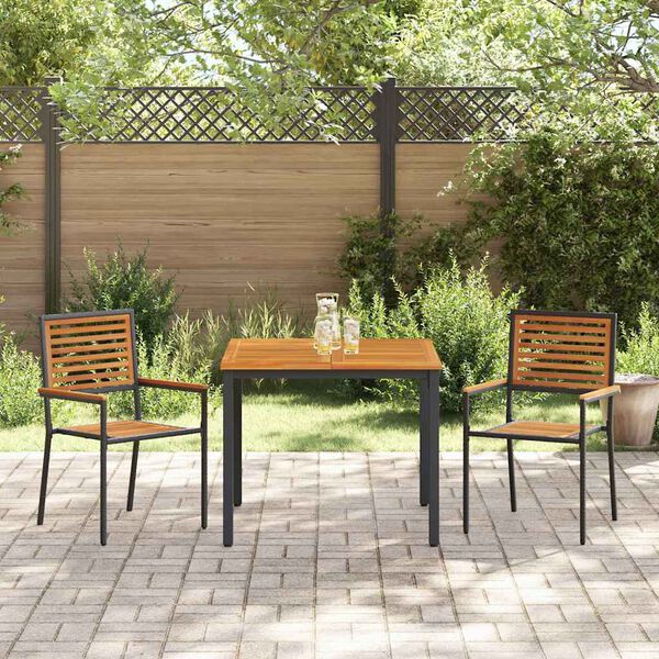 vidaXL Conjunto de Comedor de Jard&iacute;n 3 pcs Negro y Madera