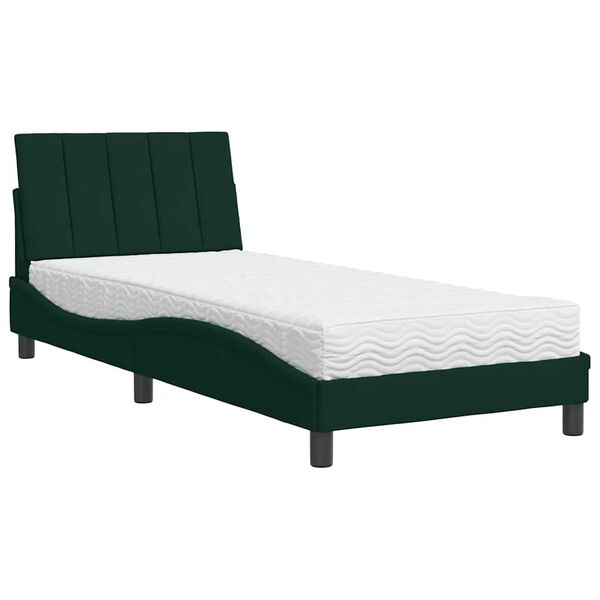vidaXL Cama con colch&oacute;n Hanko terciopelo verde oscuro 80x200 cm