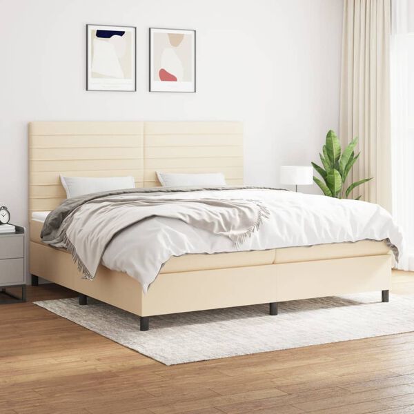 vidaXL Cama box spring con colch&oacute;n tela color crema 200x200 cm