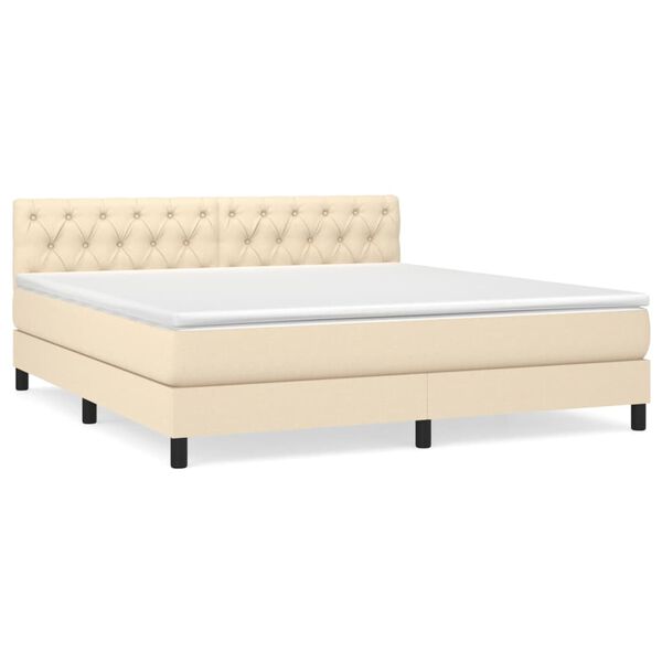 vidaXL Cama box spring con colch&oacute;n tela color crema 160x200 cm