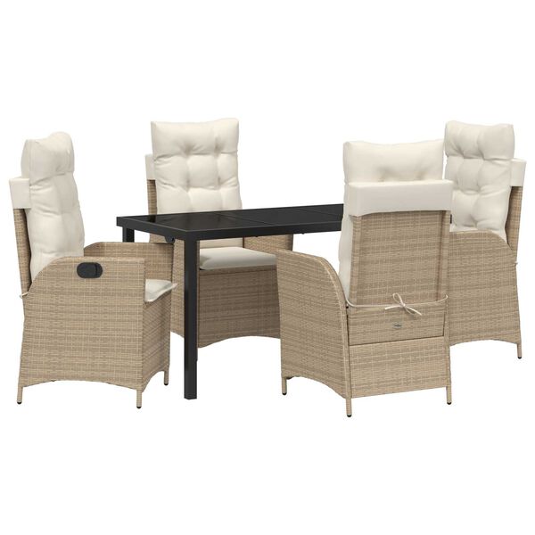 vidaXL Conjunto de Comedor de Jard&iacute;n 5 pcs Beige rat&aacute;n sint&eacute;tico