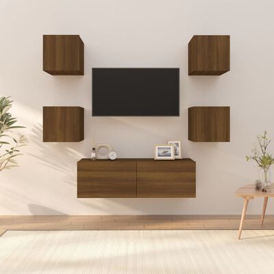 vidaXL Juego de muebles de pared para TV contrachapado roble marrón