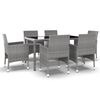 vidaXL Set de comedor de jard&iacute;n 7 pzas rat&aacute;n sint&eacute;tico vidrio gris
