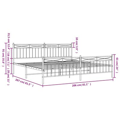 vidaXL Estructura cama metal con cabecero y estribo blanco 160x200