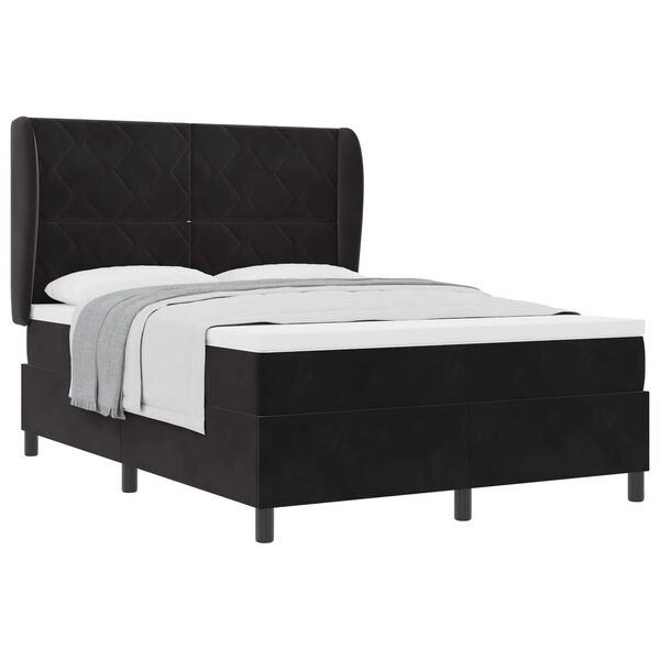 vidaXL Cama tipo Box Spring con colch&oacute;n Negro 190 x 140 cm Poli&eacute;ster