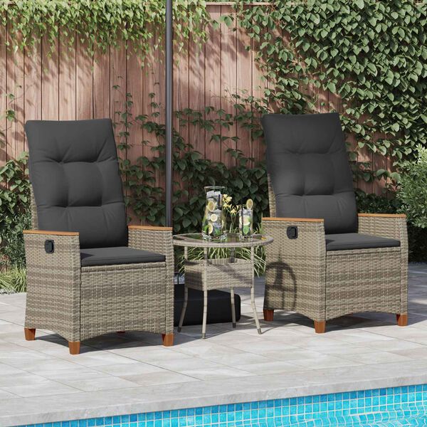 vidaXL Silla de jard&iacute;n reclinable Gris y Gris Oscuro rat&aacute;n sint&eacute;tico