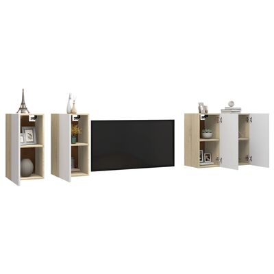 vidaXL Muebles de salón 4 piezas blanco y roble Sonoma 30,5x30x60 cm