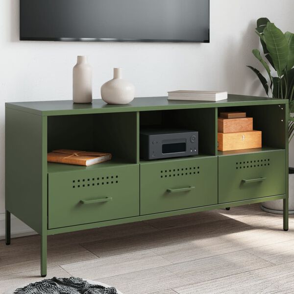 vidaXL Mueble para TV acero verde oliva 100,5x39x50,5 cm