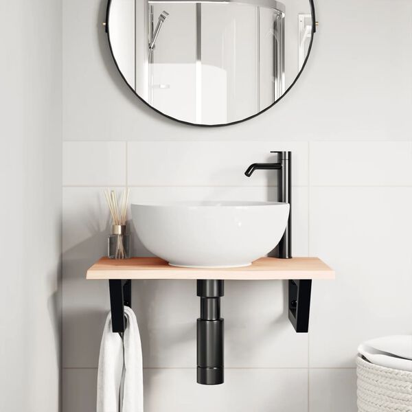 vidaXL Estante de lavabo de pared de acero y madera maciza de roble